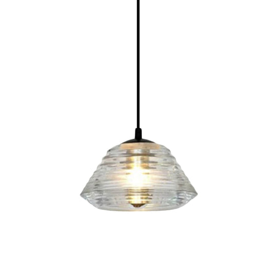 Clear Ruffle Glass Pendant Lighting - Modernist Cone/Dome/Flared Design 1 Light Black Ceiling Lamp