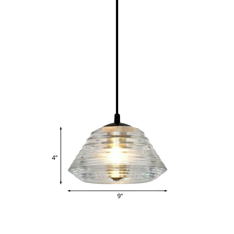 Clear Ruffle Glass Pendant Lighting - Modernist Cone/Dome/Flared Design 1 Light Black Ceiling Lamp