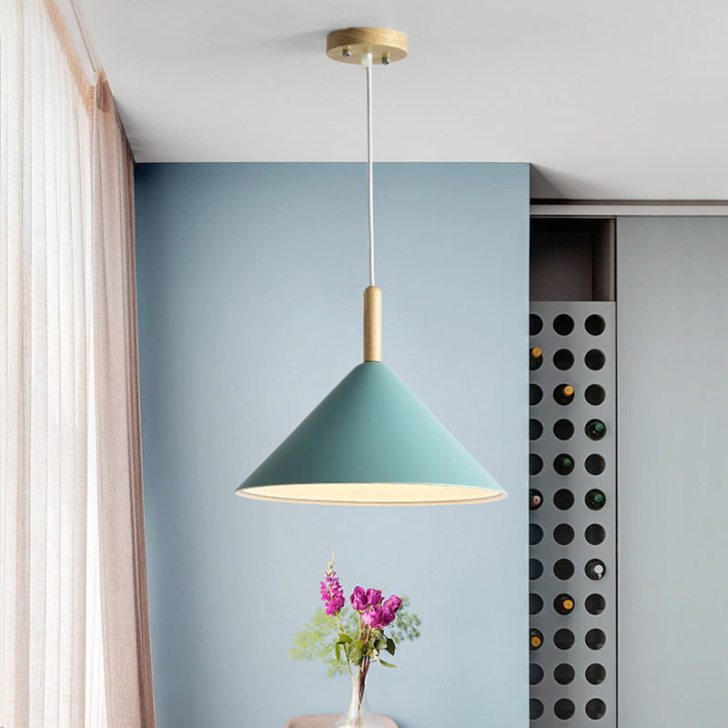 Modern Metal Cone Pendant Light With Yellow/Blue Finish 12.5/16.5 Dia Blue / 12.5