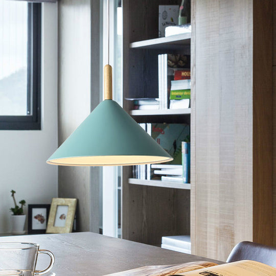 Modern Metal Cone Pendant Light With Yellow/Blue Finish 12.5/16.5 Dia