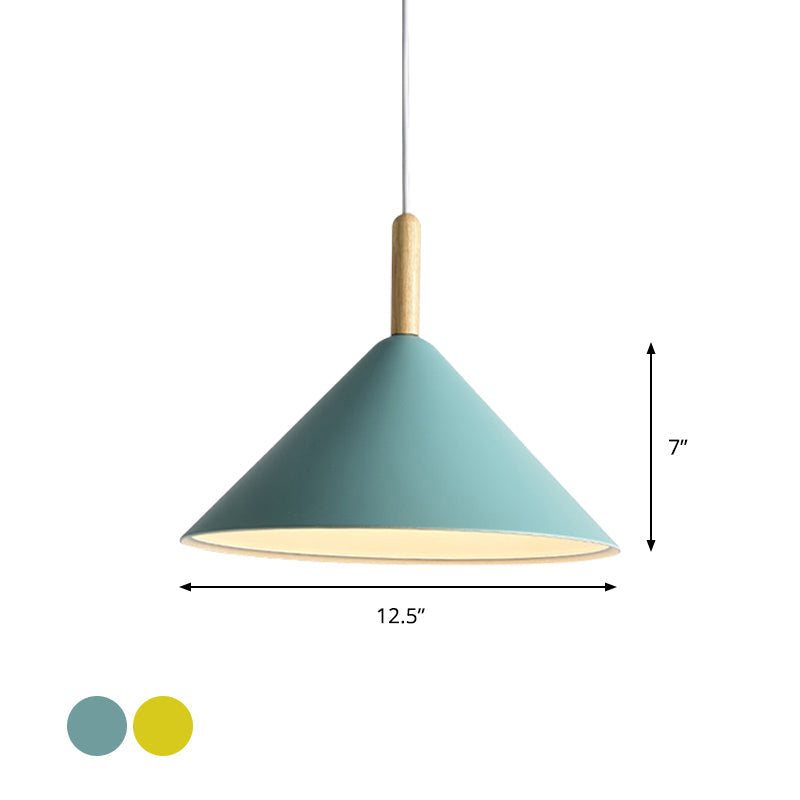 Modern Metal Cone Pendant Light With Yellow/Blue Finish 12.5/16.5 Dia
