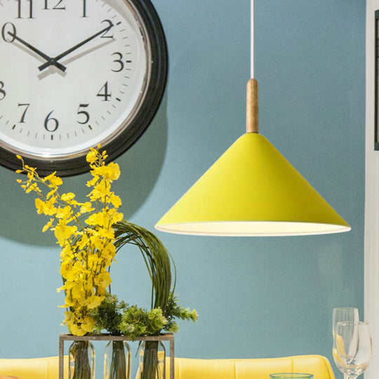 Modern Metal Cone Hanging Pendant Light 1-Light Yellow/Blue 12.5’/16.5’ Dia