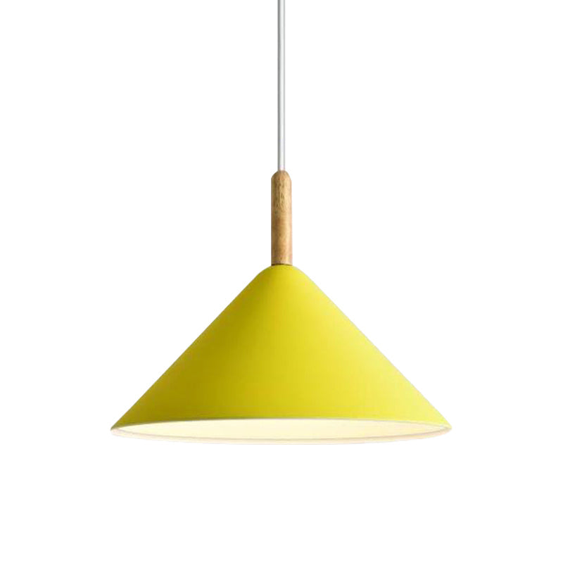 Modern Metal Cone Hanging Pendant Light 1-Light Yellow/Blue 12.5’/16.5’ Dia