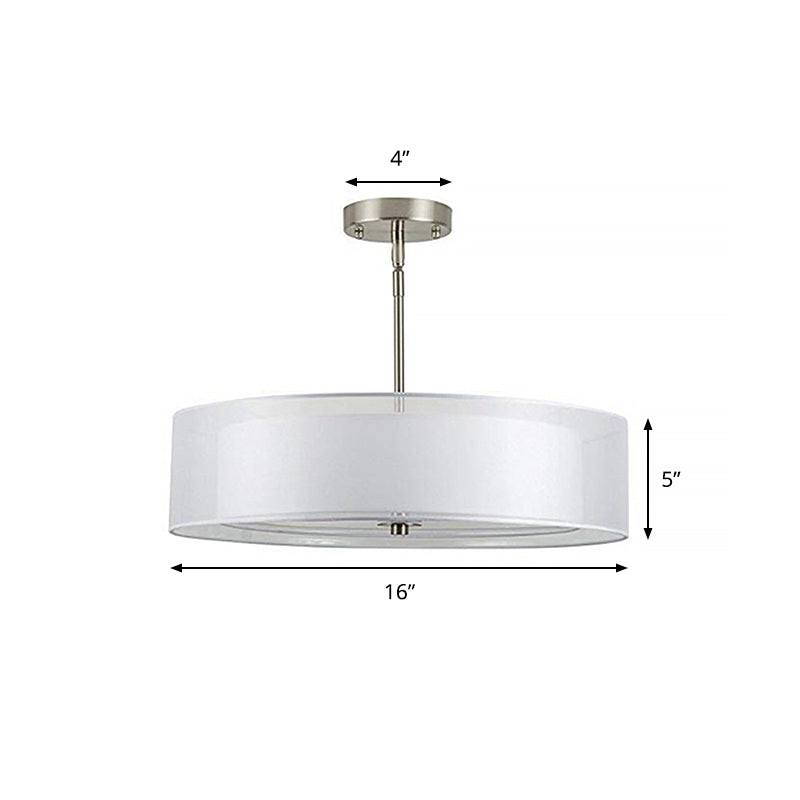 Contemporary White Fabric Led Cylinder Pendant Lamp - 16’/19.5’/23.5’ Dia