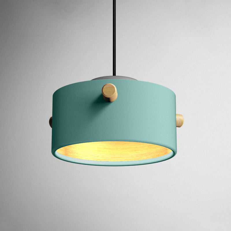 Modern 1 Light Metal Shade Hanging Pendant Green/Pink/White Cylinder Fixture