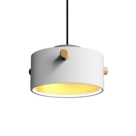 Modern 1 Light Metal Shade Hanging Pendant Green/Pink/White Cylinder Fixture