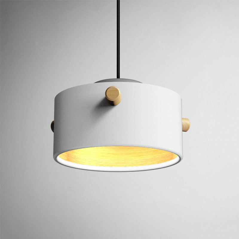 Modern Metal Shade Cylinder Pendant Light Fixture - Green/Pink/White Hanging Lighting