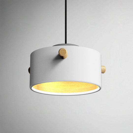 Modern 1 Light Metal Shade Hanging Pendant Green/Pink/White Cylinder Fixture