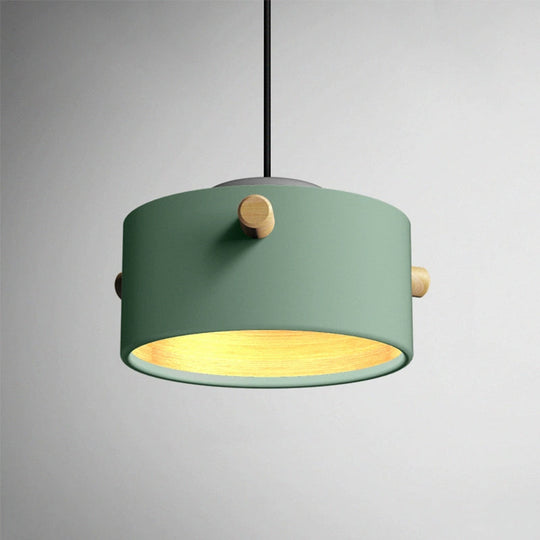 Modern Metal Shade Cylinder Pendant Light Fixture - Green/Pink/White Hanging Lighting
