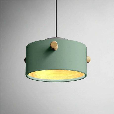 Modern 1 Light Metal Shade Hanging Pendant Green/Pink/White Cylinder Fixture