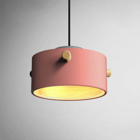 Modern 1 Light Metal Shade Hanging Pendant Green/Pink/White Cylinder Fixture