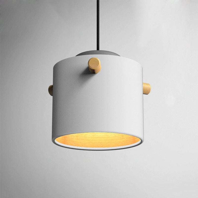 Modern Metal Shade Cylinder Pendant Light Fixture - Green/Pink/White Hanging Lighting