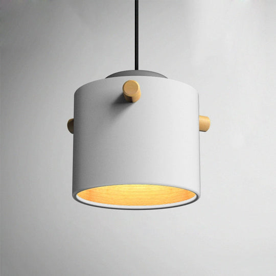 Modern Metal Shade Cylinder Pendant Light Fixture - Green/Pink/White Hanging Lighting