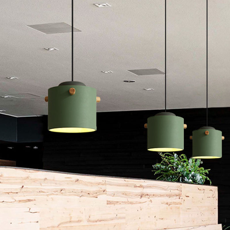 Modern Metal Shade Cylinder Pendant Light Fixture - Green/Pink/White Hanging Lighting