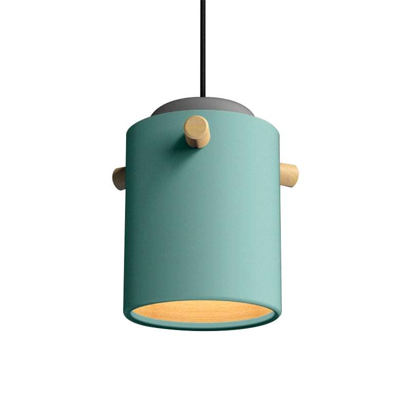 Modern Metal Shade Cylinder Pendant Light Fixture - Green/Pink/White Hanging Lighting