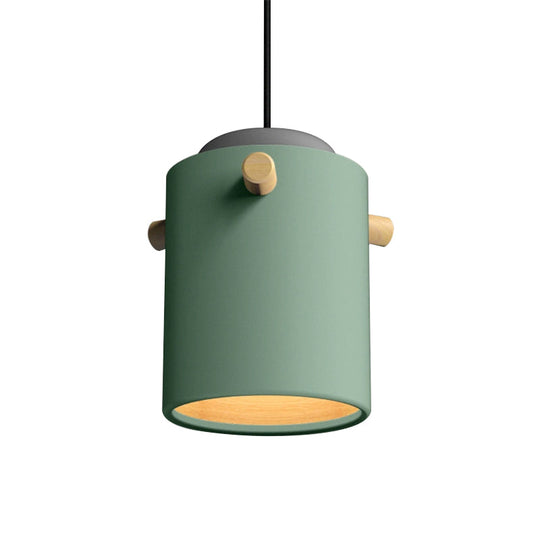 Modern Metal Shade Cylinder Pendant Light Fixture - Green/Pink/White Hanging Lighting