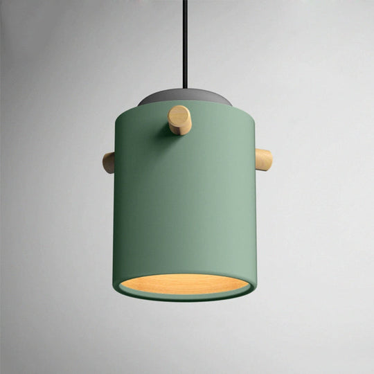 Modern 1 Light Metal Shade Hanging Pendant Green/Pink/White Cylinder Fixture