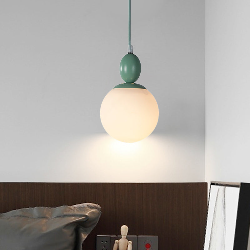 Pendulum White Glass Pendant Light: Post-Modern 1-Light Grey/Blue/Green Hanging Lamp