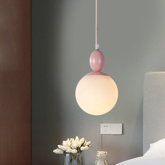 Pendulum White Glass Pendant Light: Post-Modern 1-Light Grey/Blue/Green Hanging Lamp