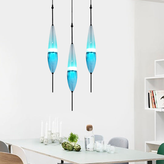 Modern Blue Teardrop Pendant Lamp With Glass Shade In White/Warm Light