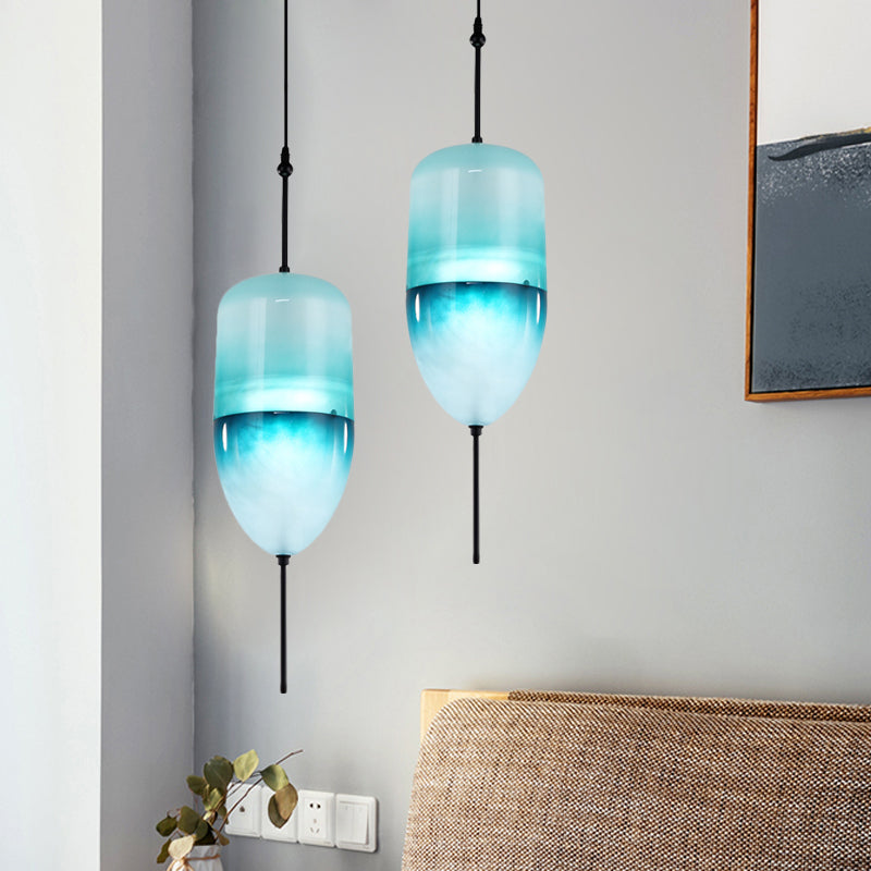 Modern Teardrop Pendant Light In Blue With White/Warm Glass Shade