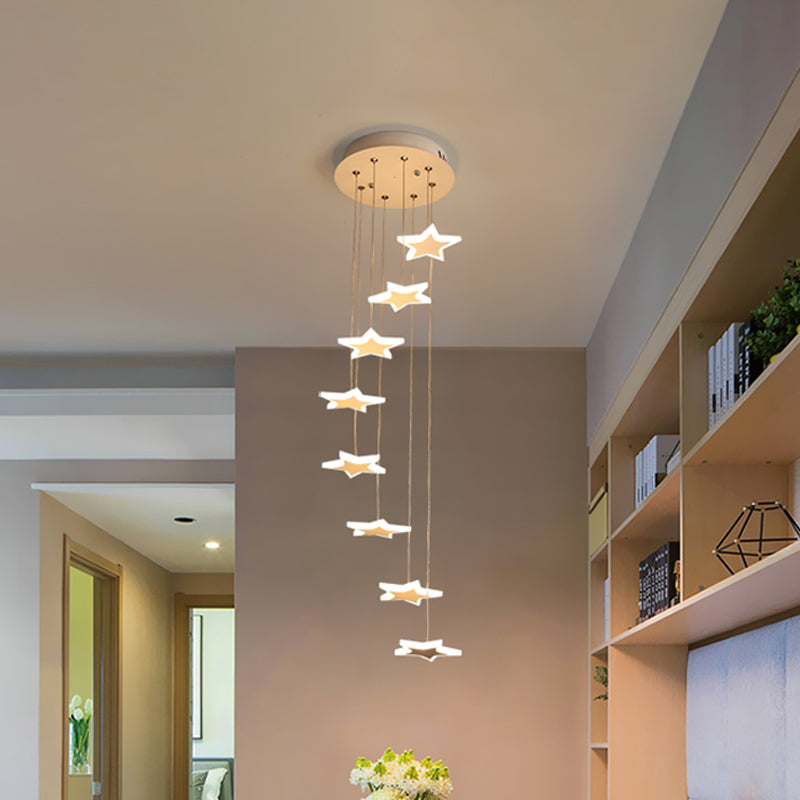 Contemporary Led Acrylic Spiral Hanging Star Lights - 8/12/18 Heads Warm/White Light