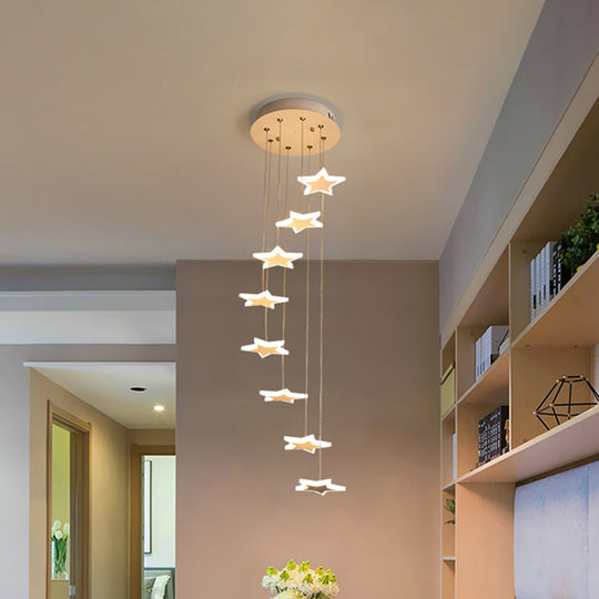 Contemporary Led Acrylic Spiral Hanging Star Lights - 8/12/18 Heads Warm/White Light