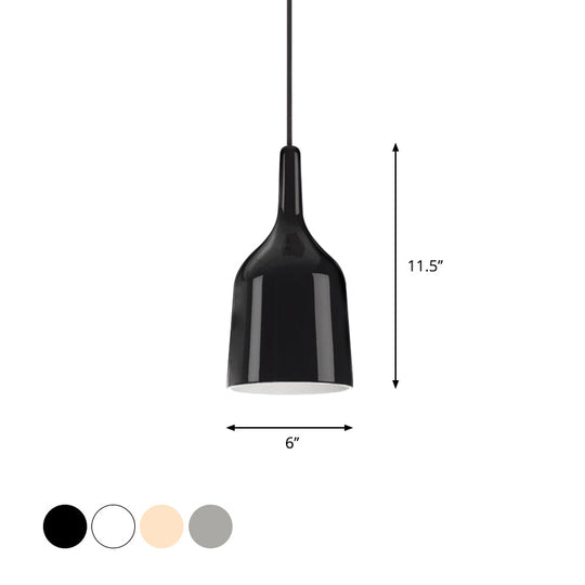 Bunda - Modern 6/8/10.5 Wide Bell Pendant Lighting Metal 1 Light Black/White/Chrome Hanging Ceiling