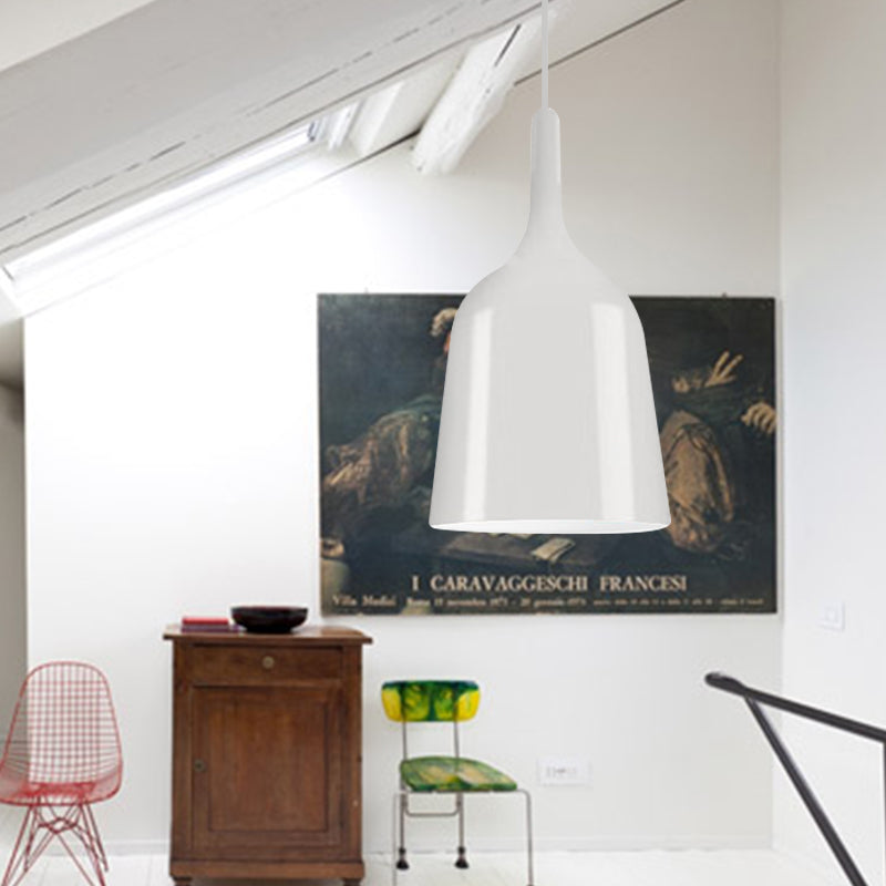 Bunda - Modern 6/8/10.5 Wide Bell Pendant Lighting Metal 1 Light Black/White/Chrome Hanging Ceiling