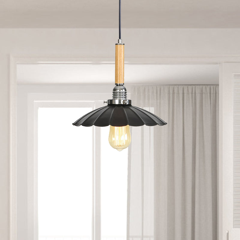 Adjustable Scalloped Pendant Light For Dining Table - 1-Light Indoor Fixture
