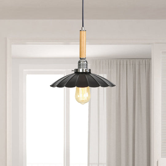 Adjustable Scalloped Pendant Light For Dining Table - 1-Light Indoor Fixture
