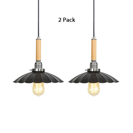 Adjustable Cord Scalloped Pendant Light - Indoor Lighting Fixture For Dining Table Black / 2