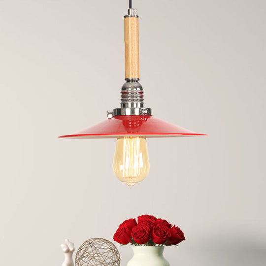 Vintage Red Metal Pendant Light - Stylish Saucer Suspension For Foyer / 1