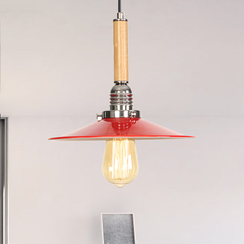 Vintage Red Saucer Suspension Pendant Light For Foyer - Metal Finish 1-Light