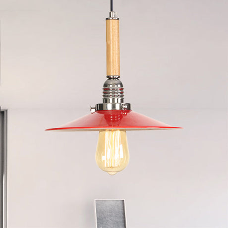 Vintage Red Metal Pendant Light - Stylish Saucer Suspension For Foyer