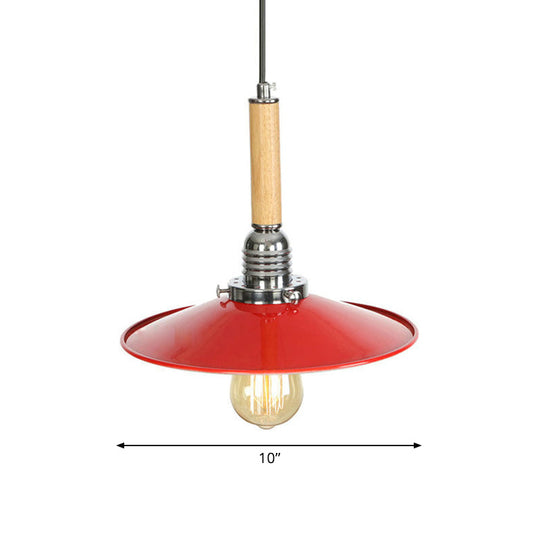 Vintage Red Metal Pendant Light - Stylish Saucer Suspension For Foyer