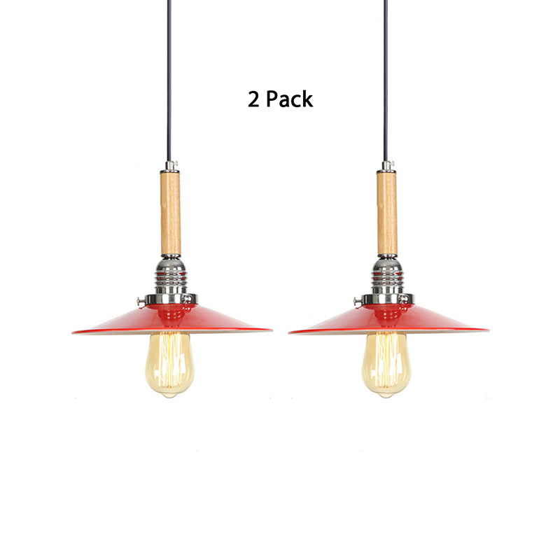 Vintage Red Saucer Suspension Pendant Light For Foyer - Metal Finish 1-Light / 2