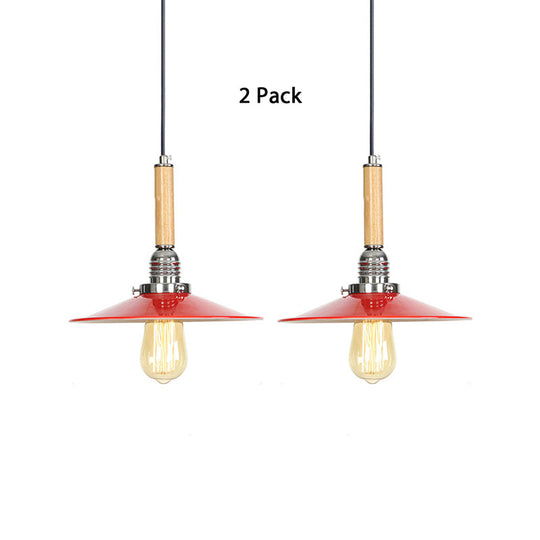 Vintage Red Saucer Suspension Pendant Light For Foyer - Metal Finish 1-Light / 2