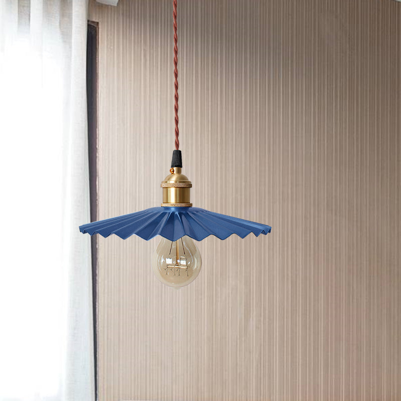 Modern Scalloped Hanging Ceiling Light | Stylish Black/Red Metallic Pendant For Bedside