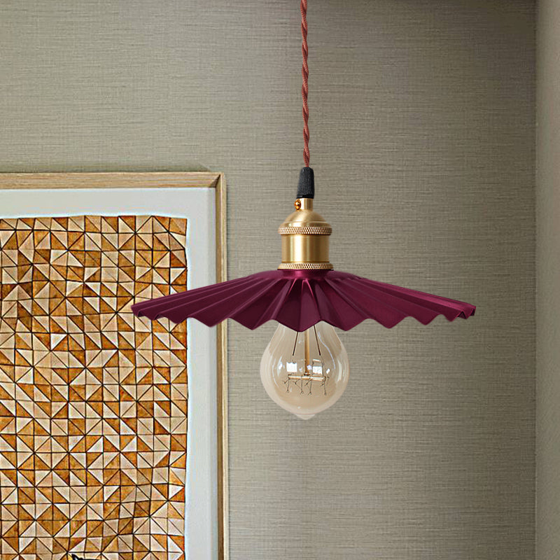 Modern Scalloped Hanging Ceiling Light | Stylish Black/Red Metallic Pendant For Bedside
