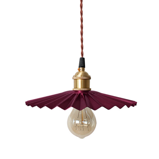 Modern Scalloped Hanging Ceiling Light | Stylish Black/Red Metallic Pendant For Bedside
