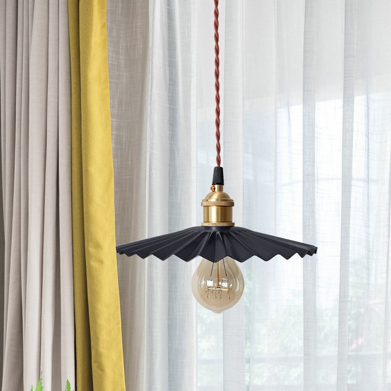 Modern Black/Red Metallic Scalloped Hanging Ceiling Light - Stylish Head Pendant For Bedside