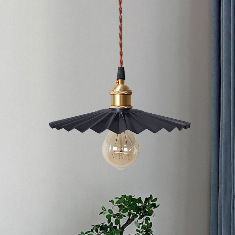 Modern Black/Red Metallic Scalloped Hanging Ceiling Light - Stylish Head Pendant For Bedside