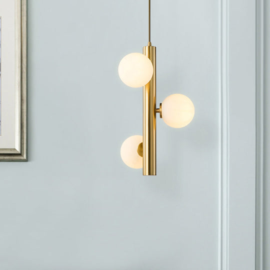 Simplicity 3-Light Linear Chandelier: Black/White/Gold With White Glass Pendant Gold