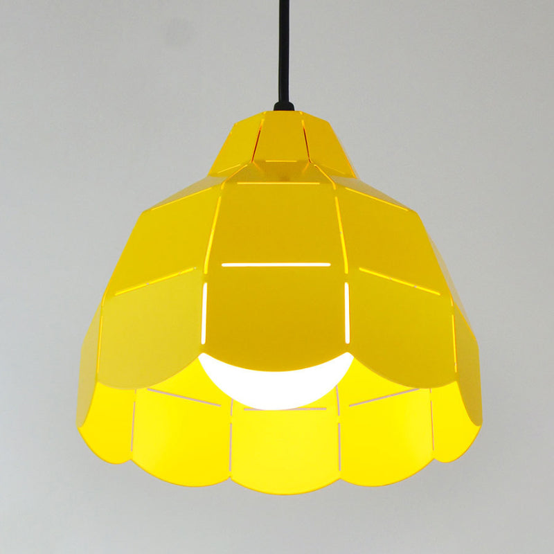 Modern Scalloped Dome Ceiling Pendant Light - Pink/White/Black Metal Hanging Lamp