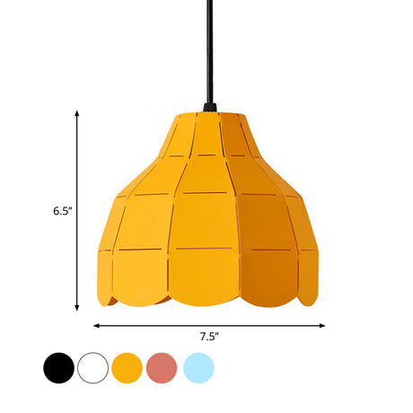 Modern Scalloped Dome Ceiling Pendant Light - Pink/White/Black Metal Hanging Lamp