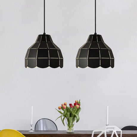 Modern Scalloped Dome Ceiling Pendant Light - Pink/White/Black Metal Hanging Lamp