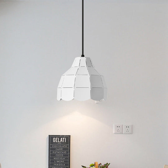 Modern Scalloped Dome Ceiling Pendant Light - Pink/White/Black Metal Hanging Lamp White