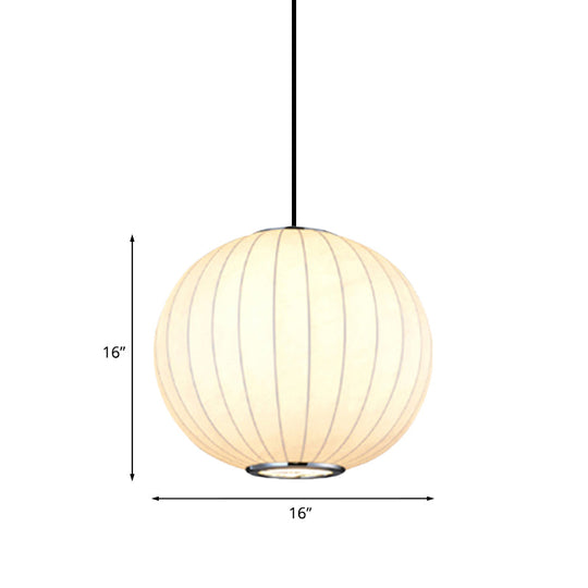 White Globe Hanging Pendant Light With Fabric Shade - Simplicity 1 10-16’W