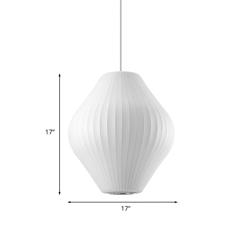 Contemporary White Hanging Light With Pear Fabric Shade - 1 Bulb Ceiling Pendant 12.5’/17’W